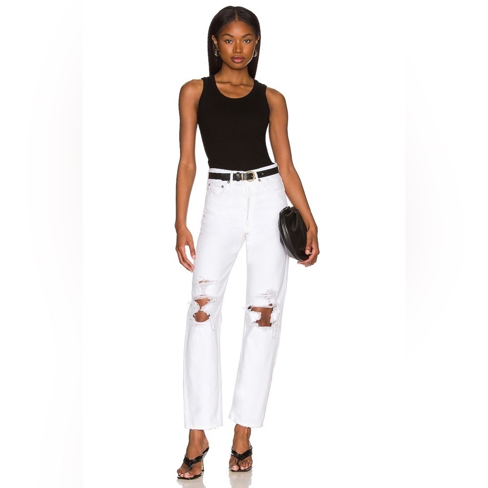 Agolde 90's Mid Rise Loose Jeans Button Fly White Distressed Destroyed Size 31